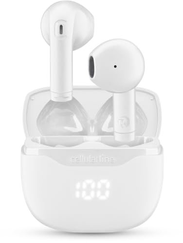 cellularline CORE Auricolari Bluetooth True Wireless con Custodia di Ricarica, Display LED, 16 Ore Play Time, Controlli Touch, Autopairing - Bianco