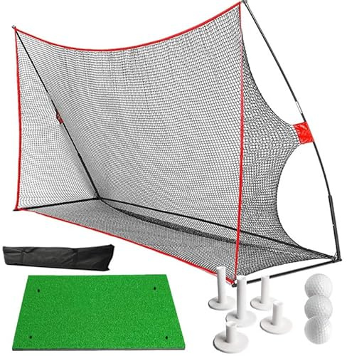 FINGER TEN Golf Nets For Garden Backyard Heavy Duty | Complete 5-Piece Kit Includes 10x7 feet Net, Mat, Balls, Tees & Carry Bag, Large Practice Area, Indoor Outdoor Training