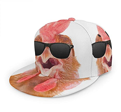 Oaieltj Unisex Baseballkappe Damen Herren Junge Mädchen Mode verstellbar 3D gedruckt Flat Bill Baseball Cap, Sonnenbrille Huhn, One size