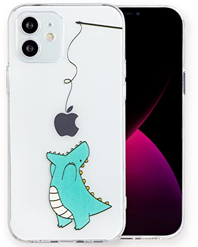 INLOYGEM für iPhone 12 Handyhülle, Stoßfestes Durchsichtig Weiches TPU Silikon Dünne Schutzhülle, mit süßer Muster Bedruckt Handy Hülle für Apple iPhone 12 6.1 Dinosaurier