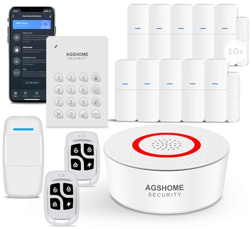 AGSHOME Alarme Maison sans Fil 15 Pack WiFi Alarme Sécurité Système Cambrioleur sans Fil 120DB, Kits de sécurité pour la Maison, Extensible à volonté-Compatible avec Alexa, Google Assistant