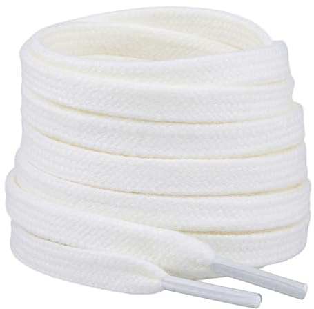 Stepace 2 Paia Lacci Piatti in 100% Cotone (largi 8 mm) Stringhe per Scarpe da Ginnastica, Scarpe da Lavoro, Scarpe Sportive, Scarpe da Corsa Bianco Sporco 140