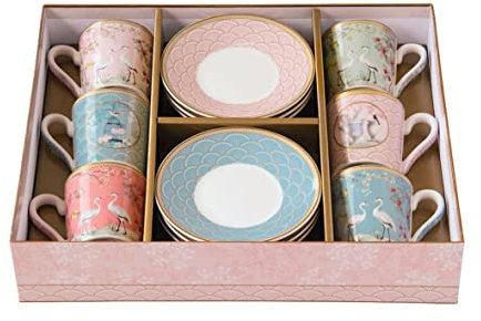 EASY LIFE Coffret 6 tasses à café + soucoupe JARDIN DE REVES coffret porcelaine 100 ml