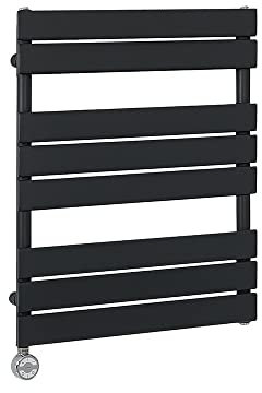 Milano Lustro 600W Black Flat Panel Electric Heated Towel Rail Thermostatic - 825mm x 600mm