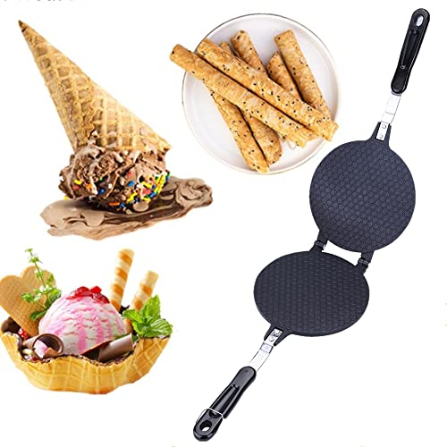 Non Stick Egg Roll Waffle Cone Maker, Ice Cream Cone Machine Cooking Tools with Heat Insulation Handle for House Commercial Homemade DIY Ice Cream Cone Baking Pan
