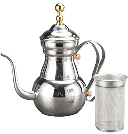 KICHOUSE Tea Kettle Tea Filter Handle Container Kettle: Arabic for Leaf Arabian Hand Silvery Loose Multi-Function Steel East Decorative Wine Pour Gooseneck Cruet Net, Infuser Drip Teapot Pot, Kettle
