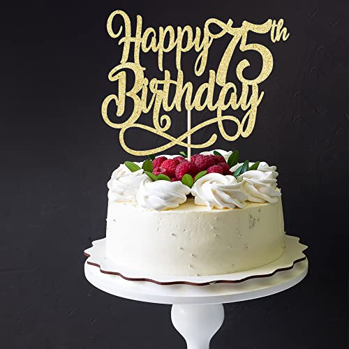 Gold Glitter Happy 75th Birthday Cake Topper,Cheers to 75 Years,happy 75th Birthday Cake Topper,75th Anniversary Cake Topper， men and women 75 years old happy birthday Party Decoration