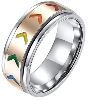 ANAZOZ Antistressring Daumen, Edelstahl Ringe Mit Gravur größe 65 Drehringe Breit 8mm Pfeile