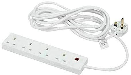 1 x 4 Way Gang Extension Lead 2m Plug Extension White Power Strip 3Pin Plug Socket Power Extension Cord 2 Metre 13A Amps Power Strip Wall Hanging Extension Plug Adaptor UK Pin Cord