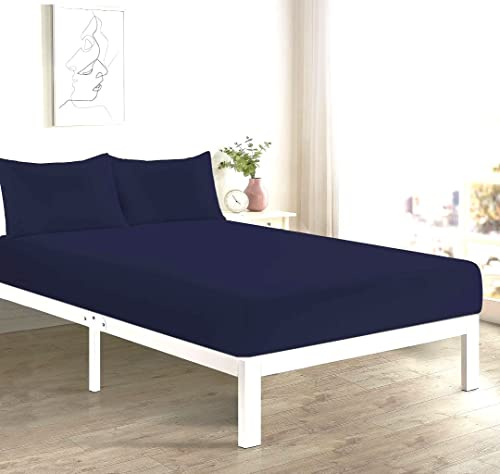 Fitted Sheet | Luxury Easy Care Polycotton Bed Sheet | Mattress Cover Non Iron, soft fabric, 26 Colours (Navy K)