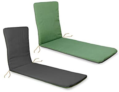 duehome | Cojín de Tumbona Reversible, Cojín Exterior, Cojín Desenfundable, Cojín Outdoor, Acabado en Verde/Gris, Medidas: 57 cm (Ancho) x 122+72 cm (Largo) x 3 cm (Alto)