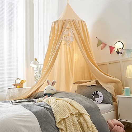 Surwin Betthimmel Madchen Jungen Babybett Doppelbett, Einfarbig Moskitonetz Baldachin Kinderzimmer Einzelbett Himmel Schlafzimmer Dekoration Spielzelte Kinder Geschenk, Ohne Bohren (Khaki)