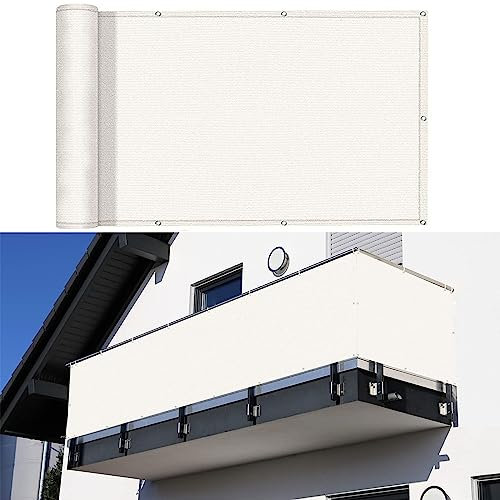 GUOJUN Balkon Sichtschutz Balkonabdeckung 80 x 700 cm Windschutz Staubschutz Balkonumspannungen blickdichte mit Ösen und Kabelbinder für Balkongeländer Garten, Weiß