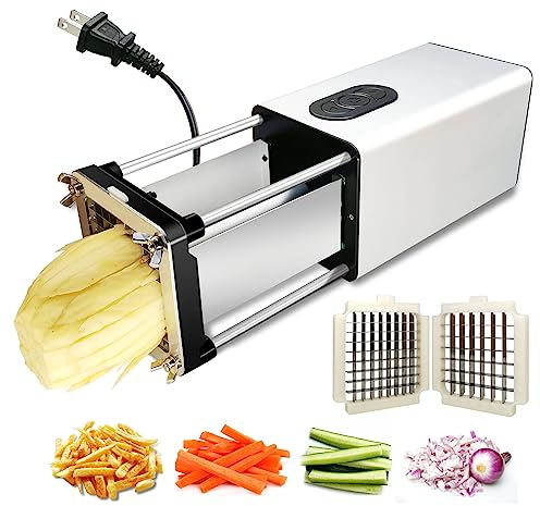 Coupe-Frites électrique, Coupe-Frites en Acier Inoxydable avec Lame de 1/2 et 3/8 Pouces, trancheuse de Pommes de Terre Professionnelle et Domestique, Utilisation pour Pommes de Terre, Carottes