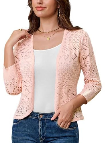 GRACE KARIN Cardigan élégant pour femme - Col en V - Manches 3/4 - Veste boléro festive - Léger et solide, Rose clair, XL
