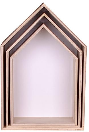 House Nordic 3 Regale aus Natur- und Weißholz 34-37-40 x 14-16-18 cm