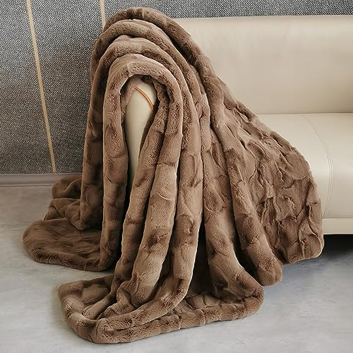 Webpelz Kuscheldecke, Luxuriöse Kunstfelldecke, Decke aus Kunstnerz, Decke aus Tierfellimitat, weiche Wohndecke, Dekorative Decke, Super Weich Flauschige Gemütlich, für Sofa Bett-Brown||180×150cm
