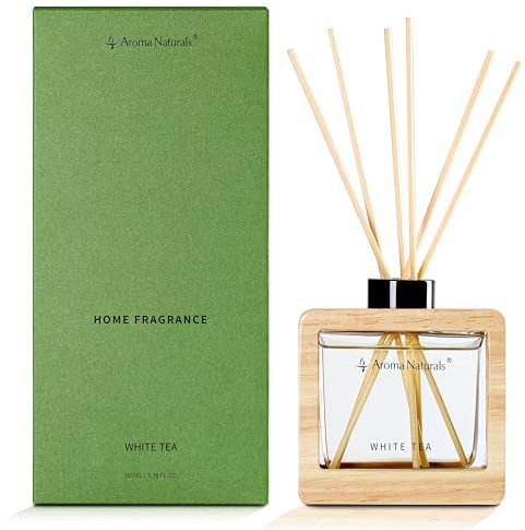Aroma Naturals Diffusore a bastoncino, Set diffusore di fragranze con bastoncini, Set diffusore a bastoncino per olio profumato per la casa, 100 ml(Tè bianco)