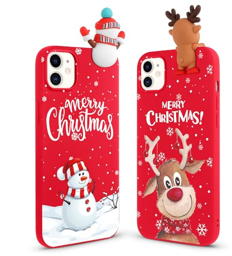 Vauki Weihnachten Hülle für iPhone 11 [2 Stück],Handyhülle Rot Ultra Dünn Weich Silikon Stoßfest Case mit Cartoon Hirsch Muster und Süß Schneemann Motiv,Christmas Design Frauen Geschenke Schutzhülle
