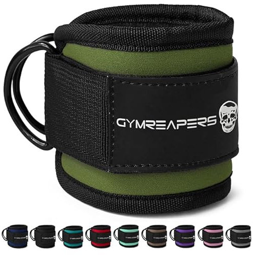 Gymreapers Ankle Strap (Single) For Cable Machine Kickbacks, Glute Workouts, Lower Body Exercises - Adjustable Leg Strap with Neoprene Padding (Ranger Green, Single)