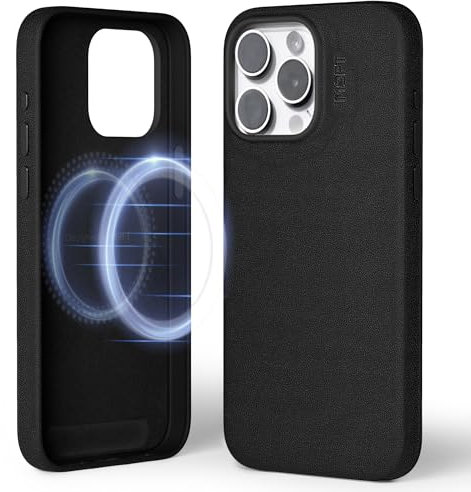 MOFT Magnetic Case for iPhone 15 Pro Max Compatible with MagSafe, MOVAS Vegan Leather Case Cover, Touch Sensation, Color Retention, Scratch & Stain Resistant, Easy to Clean, Jet Black