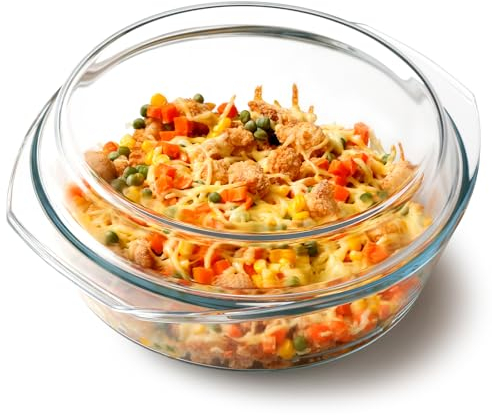 NUTRIUPS 3L Casserole Dishes with Lids Oven Proof, 29.7x25.4x11.9cm Oven Dish with Lid, Glass Round Casserole Dishes, Microwave and Oven Safe
