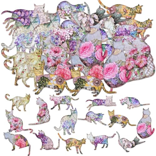 45PCS Vintage Cat Stickers,Special Shaped Cute Cat Collection Stickers for Scrapbooking, DIY Crafts, Laptops, Junk Journal, Gifts for Adult, Child