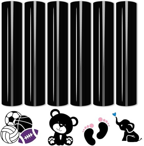 Tintnut Black Heat Transfer Vinyl, 6 Sheets 12 x 10 Inch HTV Vinyl for Cricut, Iron on Vinyl for T-Shirts