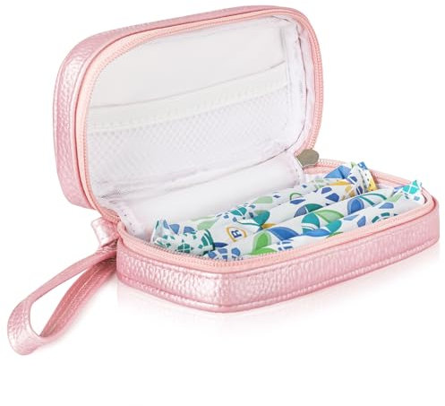 Teircno Niedliche Tampon-Aufbewahrungstasche, Tamponhalter für Geldbörse, rosa Tampon-Organizer-Tasche mit Griff, PU-Leder-Tampon-Tasche, kleine Tasche für feminine Produkte mit Reißverschluss, für