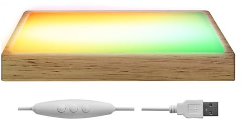 Brightness Adjustable Crystal Light Display Base for Art Glass, Multicolored Dimmable Nightlight Wooden Stand, Rectangle LED Light Base for 3D Crystal Glass Art Light (Multicolored,1pc)