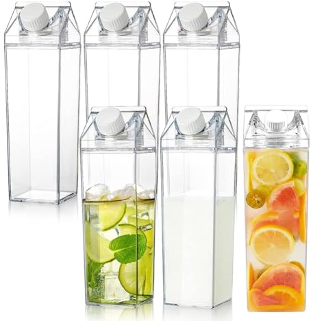 Lot de 6 bouteilles d'eau en carton de lait de 500 ml, anti-fuite, réutilisables, sans BPA, pour le sport, le jus, le lait, la gym, le camping, la randonnée, les voyages, le sport, passent au