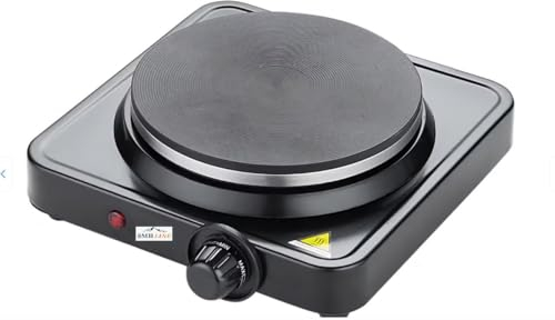 SMH LINE® Kochplatte 2000 W 1000W Herdplatte, Einzeln Doppel Regelbare 5 Heizstufen, Platten aus Gusseisen, Elektro Edelstahl Kochfeld für Küche, Büro oder Camping (Einzel 1000W 25x7 cm)