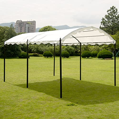 Moderno Topmax Patio Esterno 13Ft.Lx10Ft.W Ferro Posto Auto Coperto Tenda Garage, Capannone da Giardino con Kit di Ancoraggio, Bianco