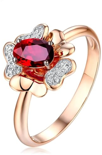Ring Rosegold Damen Blume, Engagement Ring Ruby 18 Karat Roségold Rubin Komfort Fit Größe 52 (16.6)