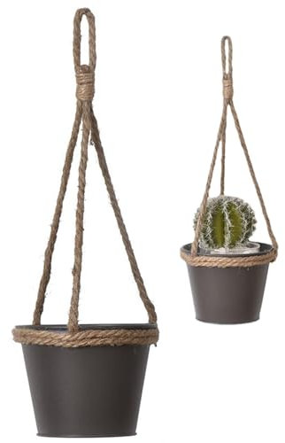 Generico Metall Pflanztopf Metall Pflanzgefäß | Kaktus Pflanzgefäß mit Seil Modern Pflanzgefäß Metall Pflanztopf Kaktus Topf Deko Pflanzgefäß für Balkon und Wohnzimmer