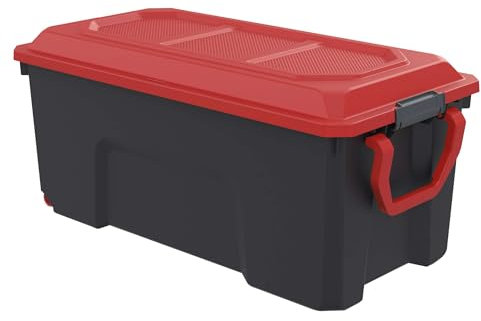 Sundis Locker, malle de rangement en plastique recyclé 75 litres, avec couvercle, roues, poignée de transport, superposables et empilables, idéales pour l'atelier, le garage, le bricolage