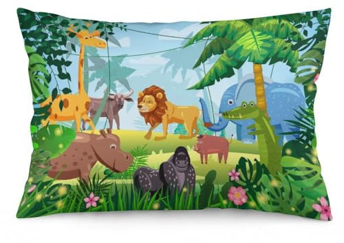 Zhimahou Kissenbezüge, 50 x 35 cm, niedliche Tiere, Dschungel, tropischer Regenwald, Löwe, Giraffe, Stuhlkissen, Sofakissen, Sitzkissen, Bett-Kissenbezug