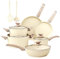 MAISON ARTS Juego de utensilios de cocina antiadherentes, juego de 12 ollas y sartenes de granito para inducción y lavavajillas, horno, estufa, beige