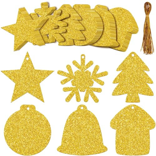 30 Stück Weihnachten Geschenkanhänger Gold Blatt Weihnachtsanhänger aus Papier Folie Etiketten mit Schnur Weihnachten Geschenkkärtchen in Formen Geschenk Verpackung Basteln Deko(Gold,lustig)