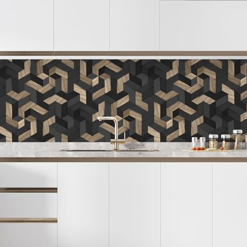 Lumalea Selbstklebender Spritzschutz für Küche – Holz geometrisch 3617689952079 – selbstklebend + matter Schutz – 90 x 158 cm