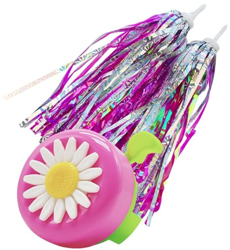 AMANDELIZABE Campanelli per Biciclette per Bambini, Bici Manubrio Stelle Filanti Streamers, Campanello per Bici Accessori per Bambini, Manubrio Filanti Bicicletta(3 Pezzi) E Cintura Laser Viola