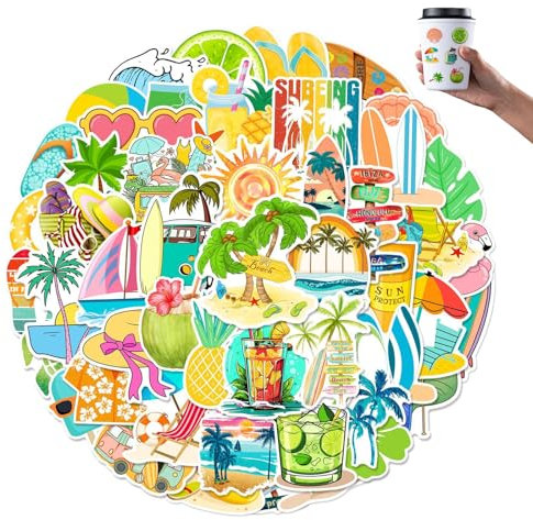 Sticker Sommer, 100 Stück Sommer Strand Aufkleber,Sommer-Surfen Aufkleber Pack Summer Surfing Sticker Set wasserdicht,Selbstklebende,Hawaii Strand Thema Sommerferien Reise,Sticker für Erwachsene
