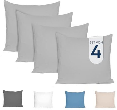 Dreamzie Kissenbezug 50x50 (4er Set) - 100% Jersey Baumwolle 150 g/qm Kissenbezüge - Grau - Für Kissen 50 x 50 cm - Kissenhülle - Kissenbezug - Resistent und Hypoallergen - Zertifiziert Oeko-Tex