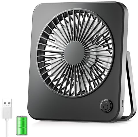 OUILA USB Ventilatori da Tavolo a Batteria 2600mAh ricaricabile,Silenzioso Mini Ventilatore Portatile a 3 Velocità da Tavolo, Ufficio, Camera da Letto, Auto, Campeggio - Nero