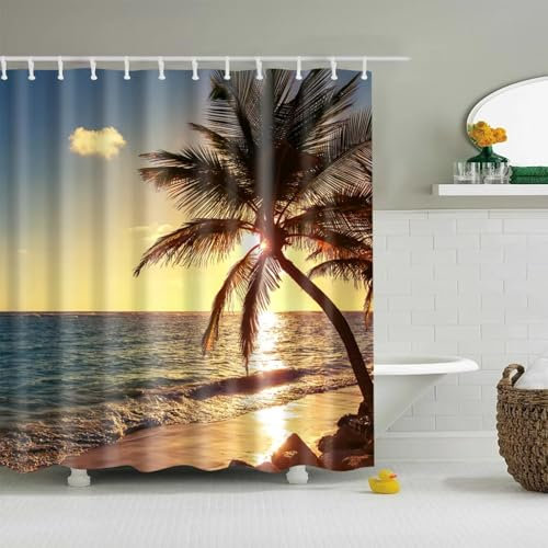 Tenda per Doccia Con Anelli Tenda da doccia con stampa moderna di paesaggi, tenda oscurante 3D per il bagno, grande, cielo blu 140x183cm/WxH