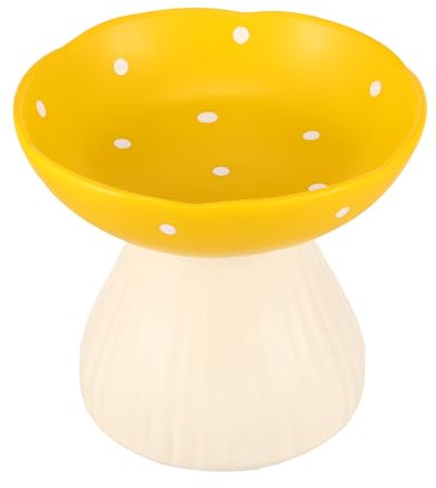 Mushroom Raised Cat Bowls Cute Elevated Mushroom Shaped Pet Food Water Bowl Elevated Cat Bowl Ceramic Cat Bowls for Food and Water Raised Cat Food Dish for Pets Cats Dry Wet Food (yellow)