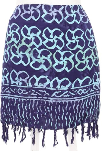 GURU SHOP Kurzer Wickelrock mit Fransen, Strandrock - Blau, Damen