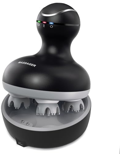 cotsoco Elektrisches Kopfmassagegerät, Kopfhaut-Haarmassage, wasserdichtes Kopfmassagegerät mit 4 Köpfen 84 Knoten für Haarwachstum und Stressabbau-Massage, Schwarz