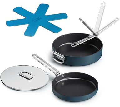 Joseph Joseph Space 3-Piece Nonstick Cookware Set with Folding Handles, Ceramic Coating, Oven & Induction Safe