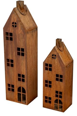 2er Set Laterne Haus H65-95cm Metall Rost Deko Windlicht Shabby Chic Vintage Kerze Kerzenständer Lichtdeko